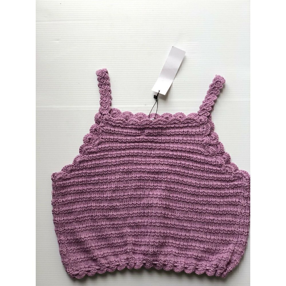 Love+Harmony Womens Knit The Game of Crochet Tank Crop Top Lavender purple  L - Picture 9 of 9